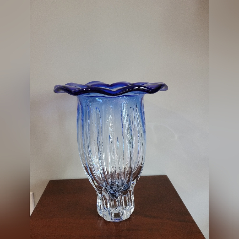 Shannon Crystal Cobalt Blue Clear Vase